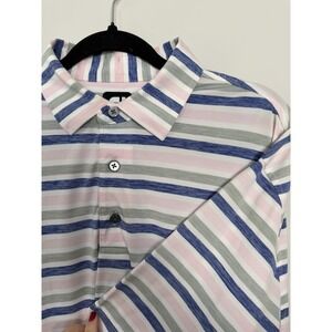 Footjoy‎ FJ Shirt Men's Large Blue Striped Golf Performance Athletic Fit Stretch